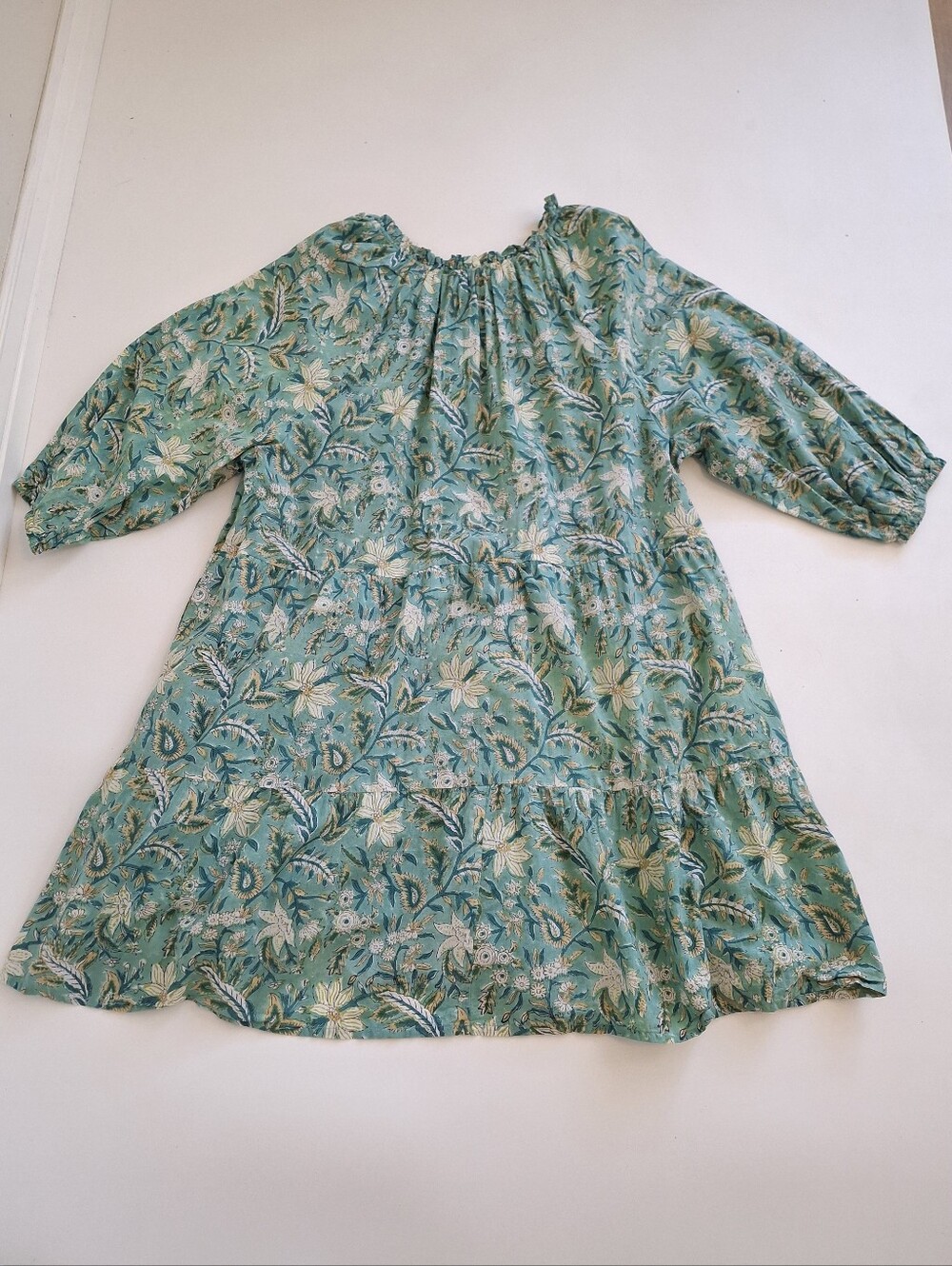 Carla Kiley Boho Floral Block Print Tiered Bishop Sleeve V-neck Dress Size 3XL - Picture 7 of 10